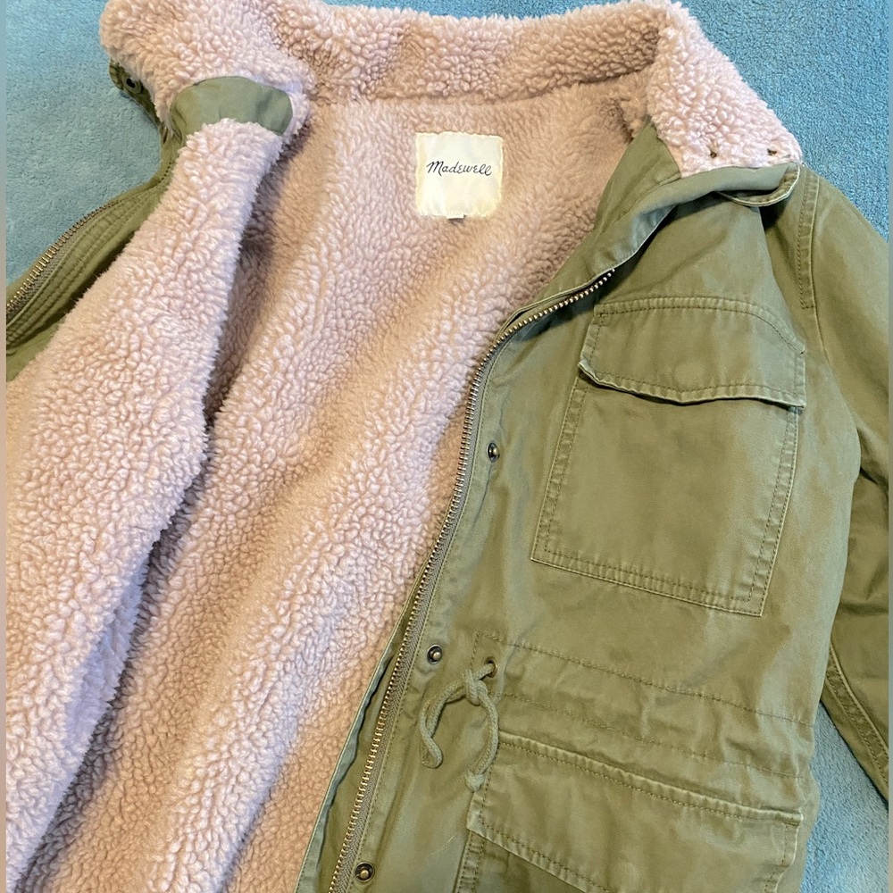 Madewell Sherpa-Trimmed Surplus Jacket Large Olive Green